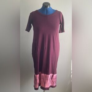 Pure Jill Midi Dress Tie-dyed Border Maroon Sz XS 100 Cotton Cottagecore Boho
